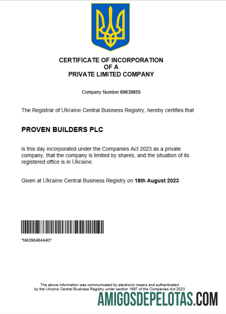 Modelo realista de certificado de registro comercial da Ucrânia em Word e PDF